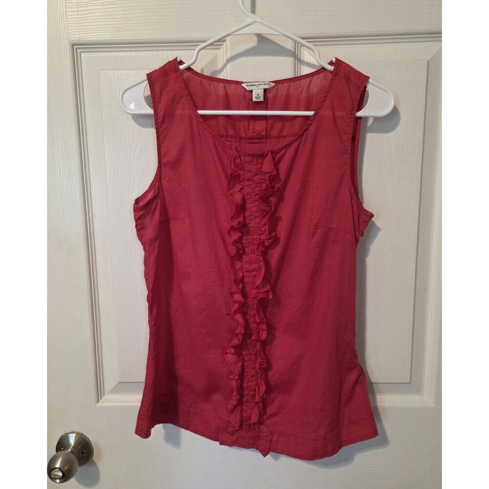 Banana Republic Top Size 8 Vivid Pink Ruffle Front Cotton Blouse With Side Zip